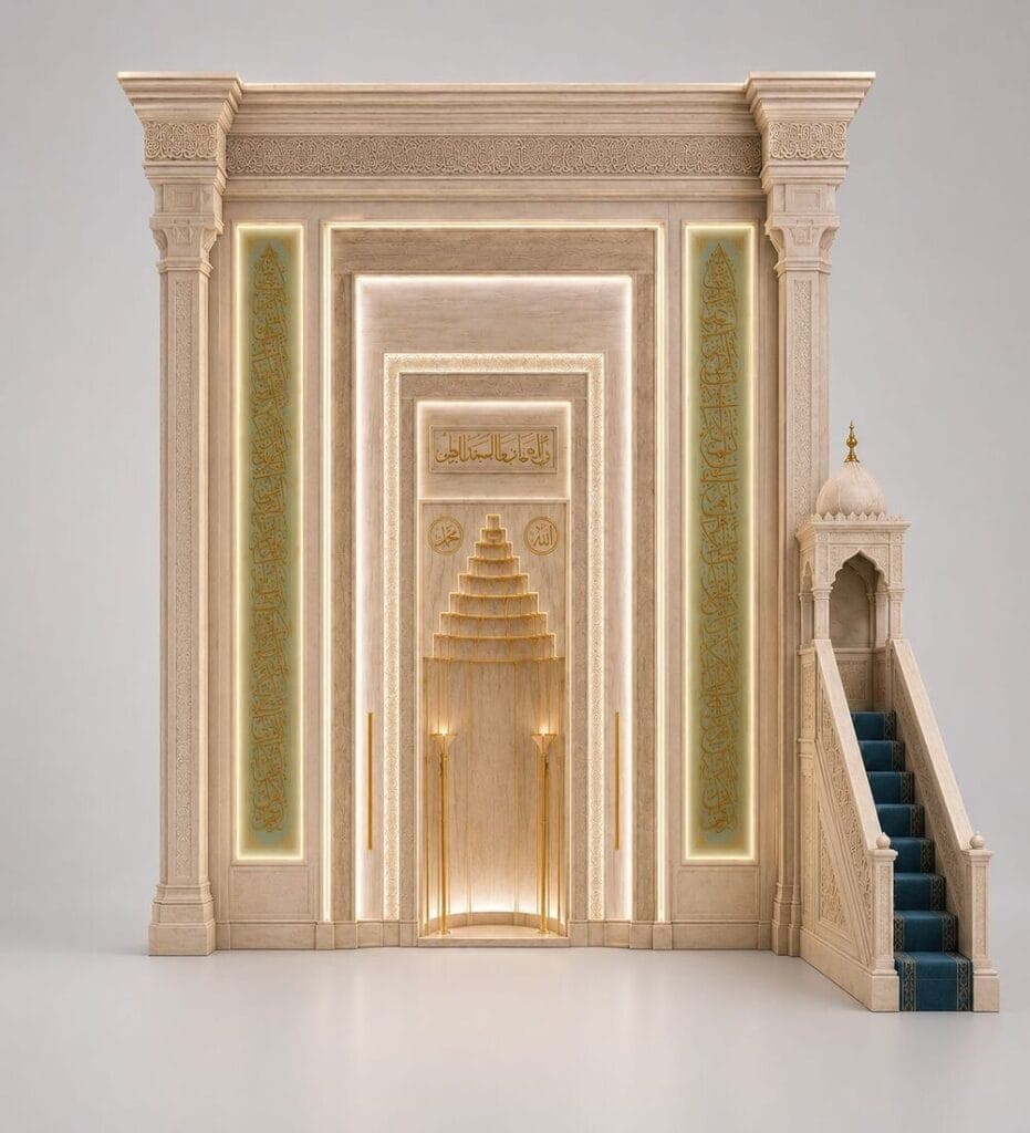 Marble Mosque Mihrab and Minbar Set - كرسي إسلامي خشبي - MosqueBuild