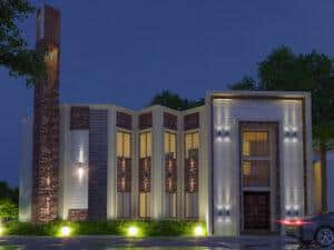 Stone Pattern Mosque Design Project (300 People Capacity) - 023 – mosque chandelier detail view 2