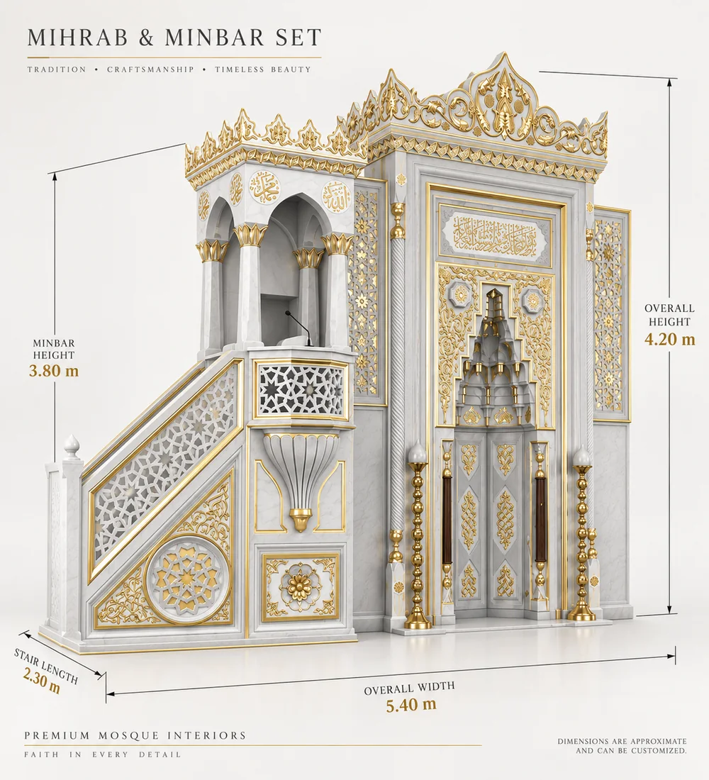 Marble mosque mihrab set measured perspective