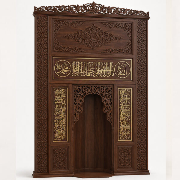 Wooden Mosque Mihrab and Minbar Set – WA-03 – custom wooden mosque mihrab