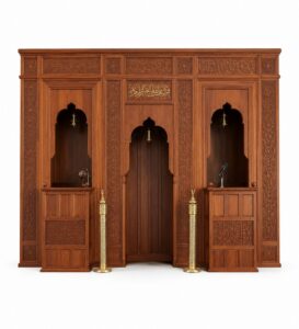 Wooden Mosque Mihrab and Minbar and Dais Set – WP-06 – wooden mosque mihrab detail view 1