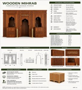 Wooden Mosque Mihrab and Minbar and Dais Set – WP-06 – wooden mosque mihrab detail view 3