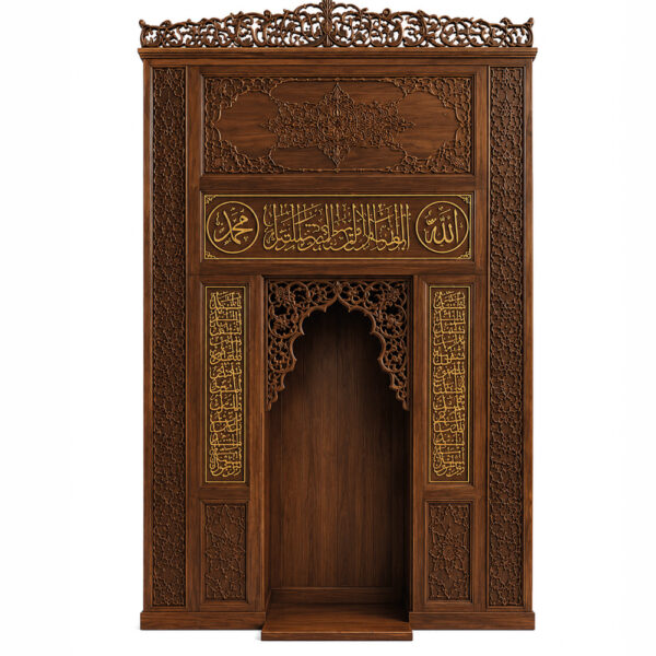 Wooden Mosque Mihrab and Minbar and Dais Set – WP-04 – custom wooden mosque mihrab