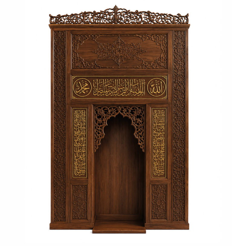 Wooden Mosque Mihrab and Minbar and Dais Set – WP-04 – custom wooden mosque mihrab
