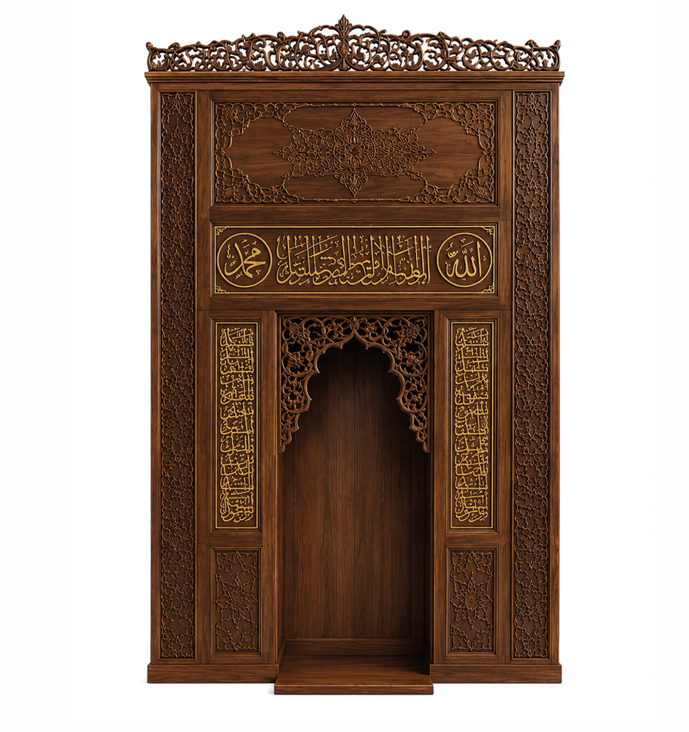 Wooden Mosque Mihrab and Minbar and Dais Set – WP-04 | MosqueBuild Wooden Mosque Mihrab and Minbar and Dais Set – WP-04 – custom wooden mosque mihrab