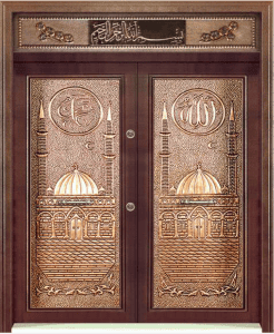 Copper-Clad Metal Mosque Entrance Door – mosque chandelier detail view 8