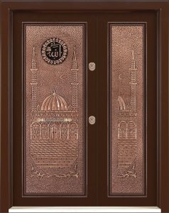 Copper-Clad Metal Mosque Entrance Door – mosque chandelier detail view 4
