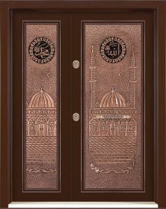 Copper-Clad Metal Mosque Entrance Door – mosque chandelier detail view 3