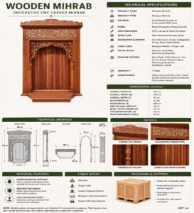 Home Prayer Room Mihrab – WA-08 – wooden mosque mihrab detail view 5