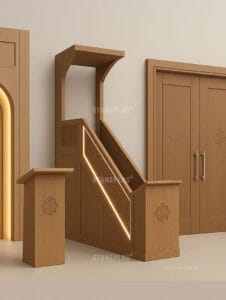 Carved Wooden Mosque Minbar – custom wooden mosque mihrab