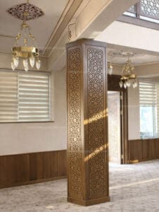 Custom Wooden Mosque Wall Cladding – Model MWC-0001 – wooden mosque mihrab detail view 5