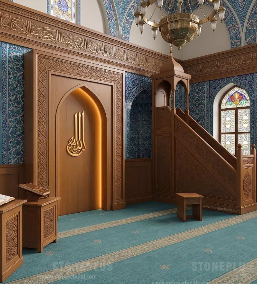 Wooden Mosque Mihrab and Minbar Set – Model WST-0003 | MosqueBuild Wooden Mosque Mihrab and Minbar Set – Model WST-0003 – custom wooden mosque mihrab