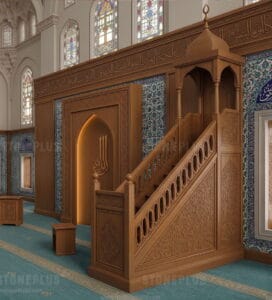 Wooden Mosque Mihrab and Minbar Set – Model WST-0003 – wooden mosque mihrab detail view 2