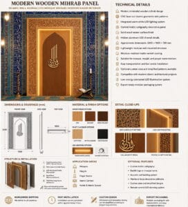 Modern Panel Wooden Mosque Mihrab – wooden mosque mihrab detail view 1