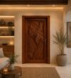 Walnut Single-Leaf Wooden Mosque Door – Model WDR-0015 – handcrafted kundekari mosque door detail view 1
