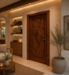 Walnut Single-Leaf Wooden Mosque Door – Model WDR-0015 – handcrafted kundekari mosque door detail view 2