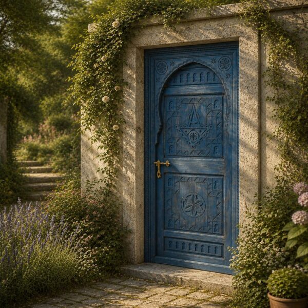 Antique Blue Arched Walnut Wooden Single Door