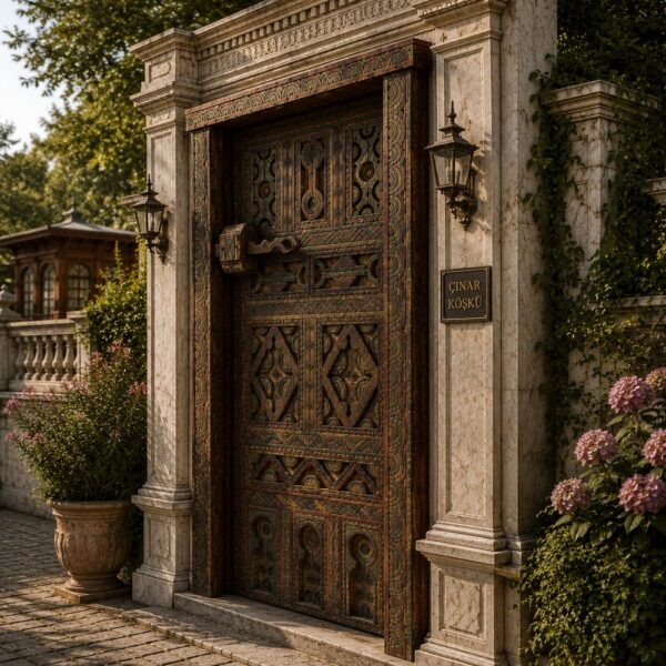 Anatolian Motif Colorful Walnut Wood Single Leaf Door