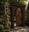 Walnut Single-Leaf Wooden Mosque Door – Model WDR-0014 – handcrafted kundekari mosque door detail view 1