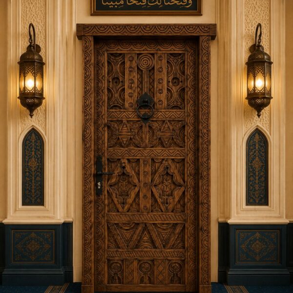Authentic Carved Walnut Wood Single Leaf Mosque Door