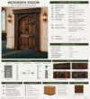 Walnut Single-Leaf Wooden Mosque Door – Model WDR-0014 – handcrafted kundekari mosque door detail view 3