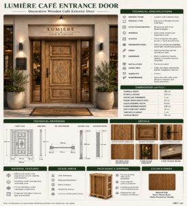 Oak Wooden Mosque Door – Model WDR-0018 – handcrafted kundekari mosque door detail view 2