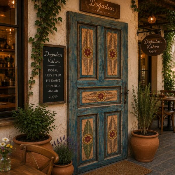 Hand-Painted Turquoise Rustic Wooden Door