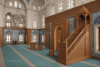 Wooden Mosque Mihrab, Minbar and Dais Set – wooden mosque mihrab detail view 2
