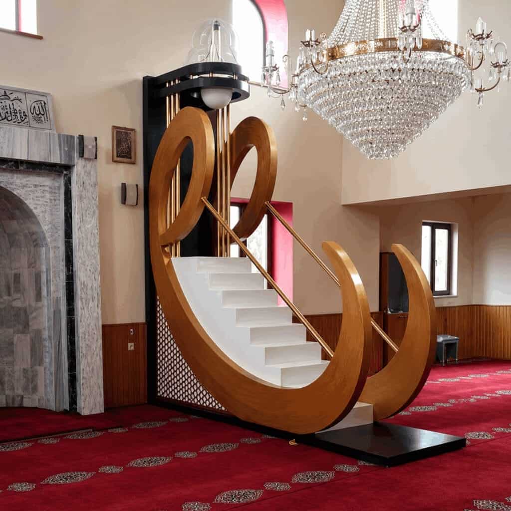 Handmade Wooden Imam Pulpit – custom wooden mosque mihrab