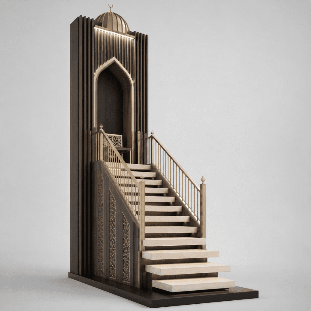 Modern Wooden Minbar and Pulpit – wooden mosque mihrab detail view 6