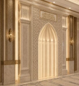 Luxury Calligraphy-Decorated Marble Mosque Mihrab – wooden mosque mihrab detail view 3