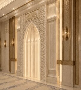 Luxury Calligraphy-Decorated Marble Mosque Mihrab – wooden mosque mihrab detail view 1