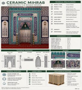 Tile Mosque Mihrab – TA-02 – wooden mosque mihrab detail view 2
