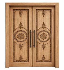 Carved CNC-Carved Walnut Wooden Mosque Door – Model WDR-0071 – custom handcrafted kundekari mosque door