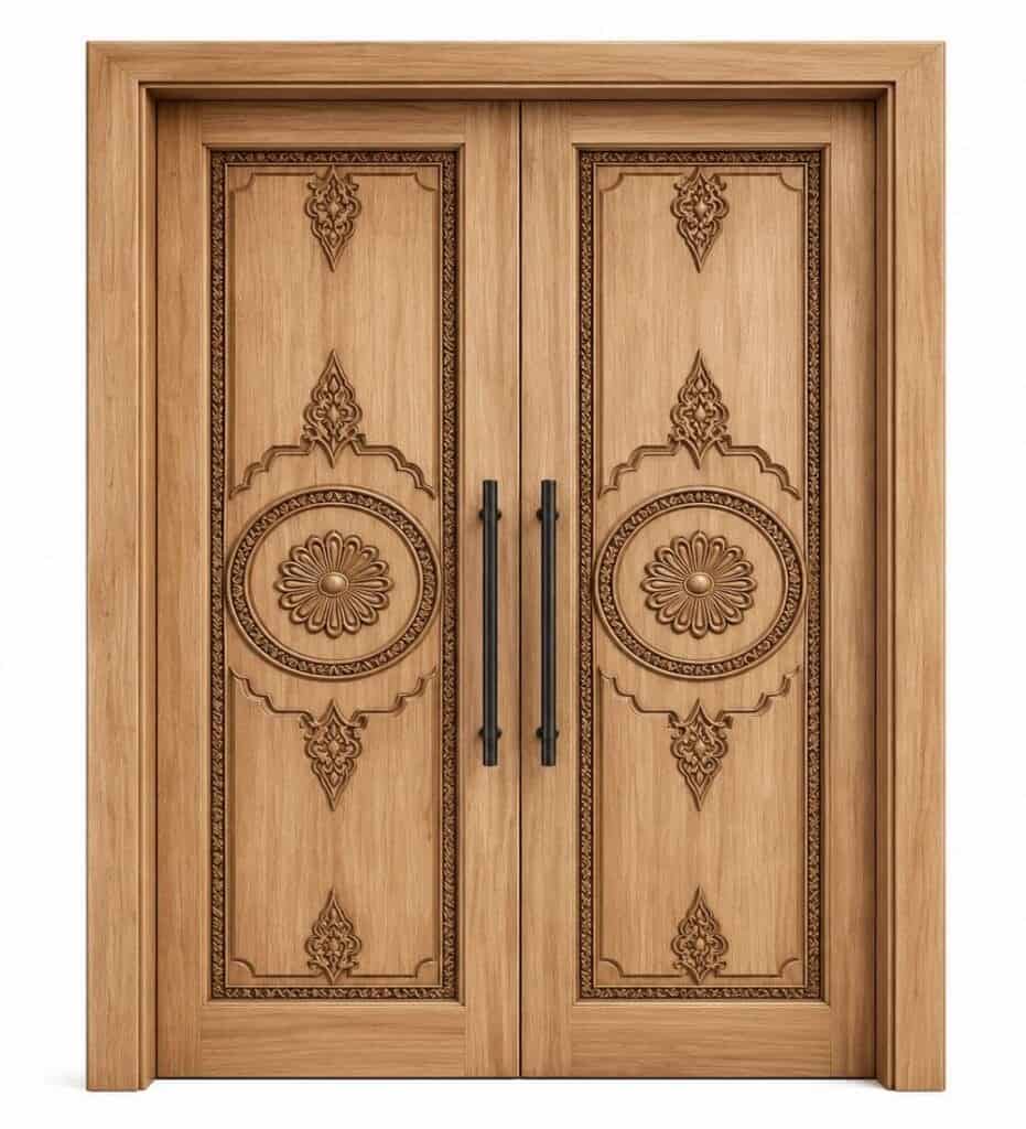 Carved CNC-Carved Walnut Wooden Mosque Door – Model WDR-0071 – custom handcrafted kundekari mosque door