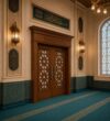 Walnut Double-Leaf Wooden Mosque Door – Model WDR-0073 – handcrafted kundekari mosque door detail view 3