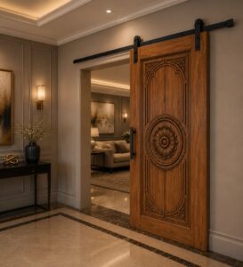 Walnut Wooden Mosque Door – Model WDR-0060 – handcrafted kundekari mosque door detail view 2