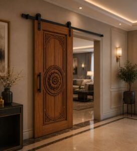 Walnut Wooden Mosque Door – Model WDR-0060 – handcrafted kundekari mosque door detail view 3