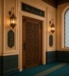 Walnut Single-Leaf Wooden Mosque Door – Model WDR-0075 – handcrafted kundekari mosque door detail view 3