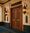 Walnut Double-Leaf Wooden Mosque Door – Model WDR-0077 – handcrafted kundekari mosque door detail view 2