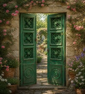 Walnut Double-Leaf Wooden Mosque Door – Model WDR-0059 – handcrafted kundekari mosque door detail view 1