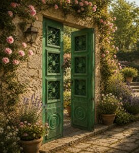 Walnut Double-Leaf Wooden Mosque Door – Model WDR-0059 – handcrafted kundekari mosque door detail view 2