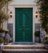 Carved Walnut Double-Leaf Wooden Mosque Door – Model WDR-0038 – handcrafted kundekari mosque door detail view 1