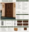 Carved Walnut Single-Leaf Wooden Mosque Door – handcrafted kundekari mosque door detail view 4