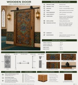 Walnut Wooden Mosque Door – Model WDR-0061 – handcrafted kundekari mosque door detail view 3