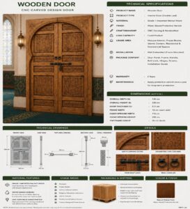 Walnut Double-Leaf Wooden Mosque Door – Model WDR-0066 – handcrafted kundekari mosque door detail view 4
