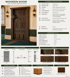 Walnut Single-Leaf Wooden Mosque Door – Model WDR-0057 – handcrafted kundekari mosque door detail view 3