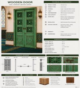 Walnut Double-Leaf Wooden Mosque Door – Model WDR-0059 – handcrafted kundekari mosque door detail view 4