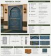 Walnut Single-Leaf Wooden Mosque Door – Model WDR-0058 – handcrafted kundekari mosque door detail view 4