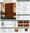 Walnut Single-Leaf Mandala-Motif Wooden Mosque Door – Model WDR-0037 – handcrafted kundekari mosque door detail view 4